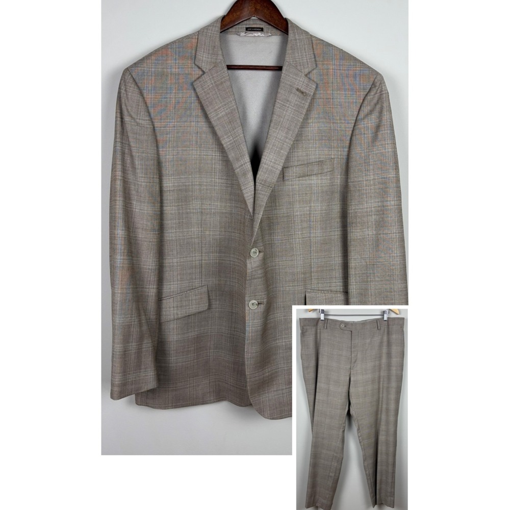 Joseph Abboud Suit Men 48R 42x30 Brown Plaid Wool Blend Sport Coat Jacket Blazer